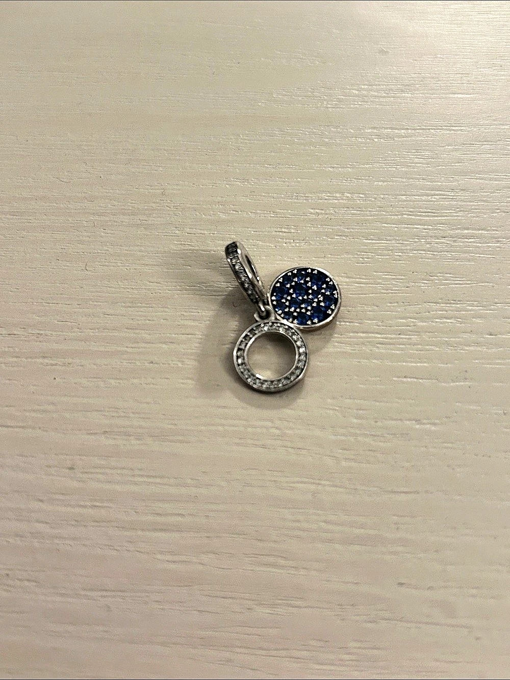 Pandora Sparkling Blue Disc Double Dangle Charm Blue & Silver